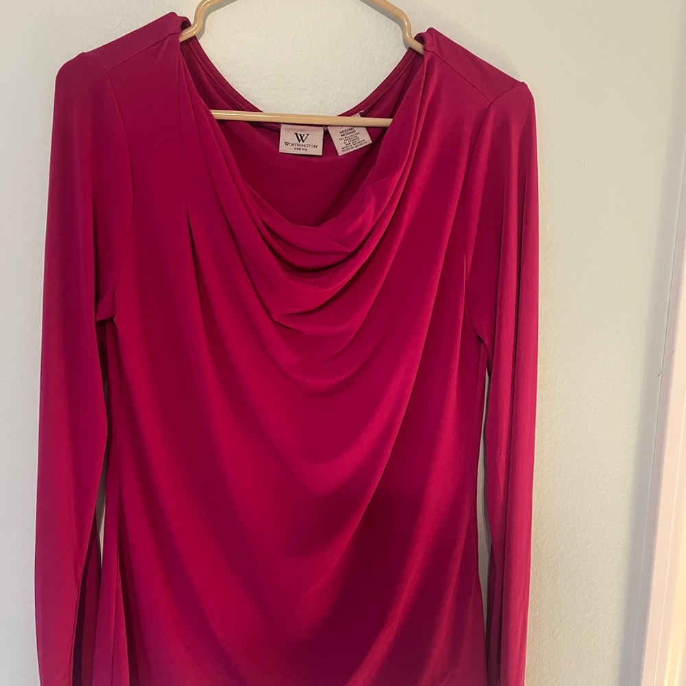 Worthington Fuchsia Draped Long Sleeve Top